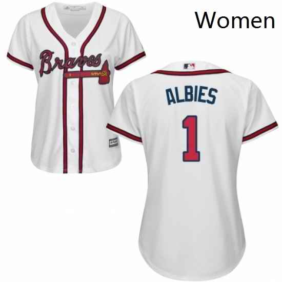 Womens Majestic Atlanta Braves 1 Ozzie Albies Replica White Home Cool Base MLB Jersey
